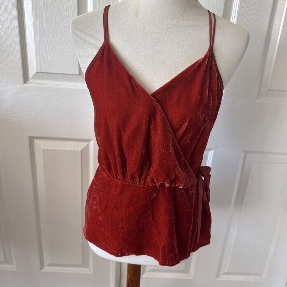 Express Y2K Velvet Cami Top M Rust Orange Surplice Wrap Tie Waist Party
